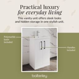 Balterley Bathroom Vanity Basin Unit, Black Handles, 500mm, Gloss White - thumbnail 7