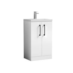 Balterley Bathroom Vanity Basin Unit, Black Handles, 500mm, Gloss White