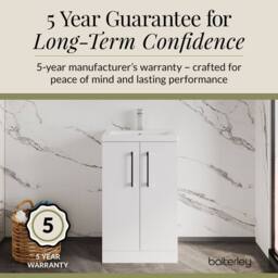 Balterley Bathroom Vanity Basin Unit, Black Handles, 500mm, Gloss White - thumbnail 6