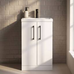 Balterley Bathroom Vanity Basin Unit, Black Handles, 500mm, Gloss White - thumbnail 8