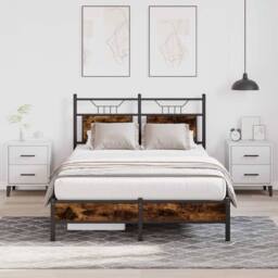 Berkfield Home Bed Frame Frame Smoked Oak 120x190 cm Small Double Wood in Brown - thumbnail 2
