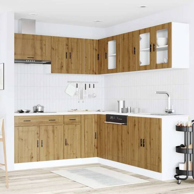 Berkfield Home Elegant 11 Piece Kitchen Cabinet Set Porto Artisan Oak Engineered Wood in Brown - image 1
