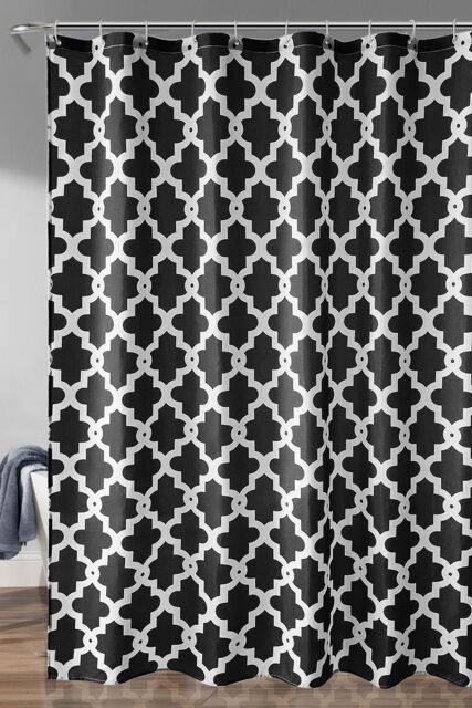 Neel Blue Trellis Black Shower Curtain, Polyester Curtain With 12 Hooks, water-resistant- 180x180cm - Size: 180 cm width x 200 cm drop - image 1