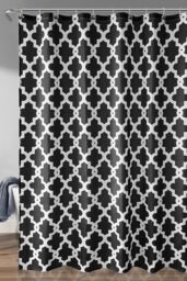Neel Blue Trellis Black Shower Curtain, Polyester Curtain With 12 Hooks, water-resistant- 180x180cm - Size: 180 cm width x 200 cm drop - thumbnail 1