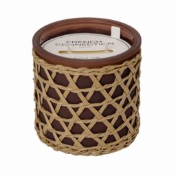 French Connection Woven Rattan Black Cherry & Cedarwood Candle - Long-Lasting Luxury Gift in Brown - Size: Medium