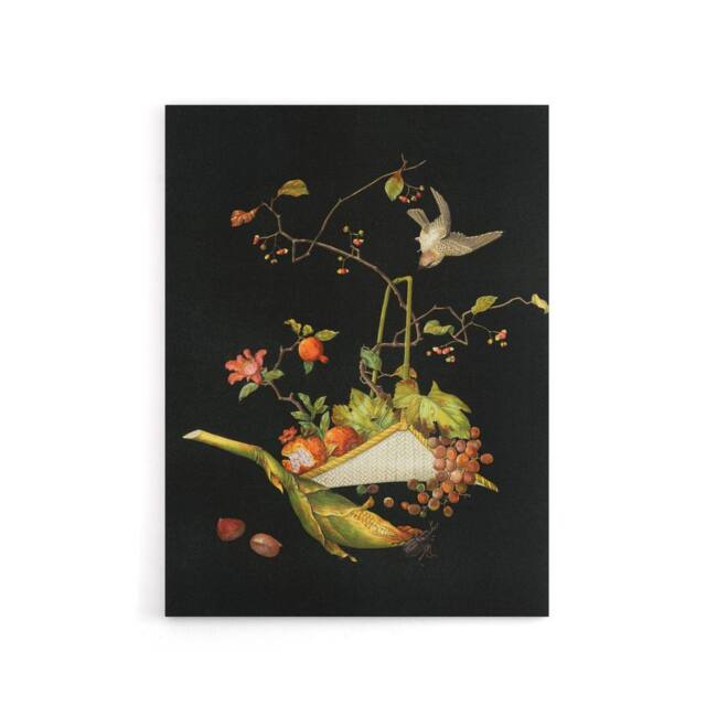 "Artery8 Stylised Still Life with Bird Audsley Vintage Canvas Wall Art in Black - Size: W24"" x H32""" - image 1