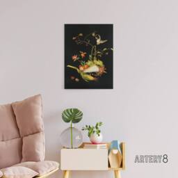 "Artery8 Stylised Still Life with Bird Audsley Vintage Canvas Wall Art in Black - Size: W24"" x H32""" - thumbnail 3