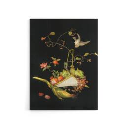 "Artery8 Stylised Still Life with Bird Audsley Vintage Canvas Wall Art in Black - Size: W24"" x H32""" - thumbnail 1