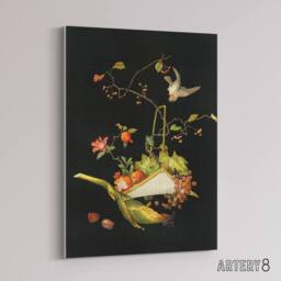"Artery8 Stylised Still Life with Bird Audsley Vintage Canvas Wall Art in Black - Size: W24"" x H32""" - thumbnail 2