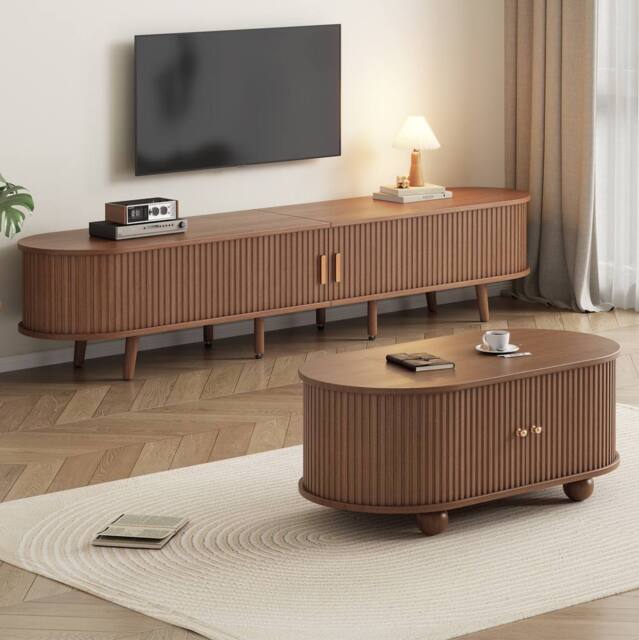 STILVORA TV Stand & Coffee Table Set with Drawers in Brown - image 1