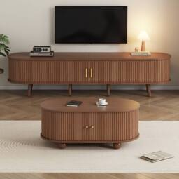 STILVORA TV Stand & Coffee Table Set with Drawers in Brown - thumbnail 2