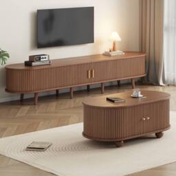 STILVORA TV Stand & Coffee Table Set with Drawers in Brown - thumbnail 1