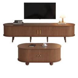 STILVORA TV Stand & Coffee Table Set with Drawers in Brown - thumbnail 5
