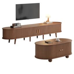 STILVORA TV Stand & Coffee Table Set with Drawers in Brown - thumbnail 6