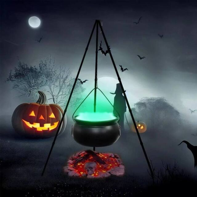 Hinsinc Decor Outdoor Large Witches Cauldron on Tripod with Light Yard in Black - image 1