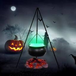 Hinsinc Decor Outdoor Large Witches Cauldron on Tripod with Light Yard in Black