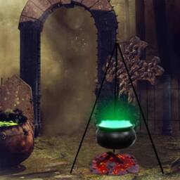 Hinsinc Decor Outdoor Large Witches Cauldron on Tripod with Light Yard in Black - thumbnail 3