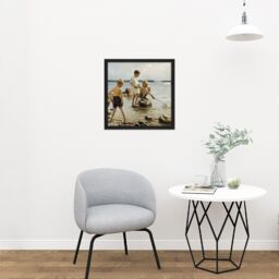 "Artery8 Wall Art Print Albert Edelfelt - Boys Playing On The Shore Square Framed Picture 16X16 Inch in Black - Size: W16"" x H16""" - thumbnail 2