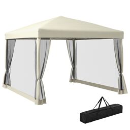 OUTSUNNY 2.97 x 2.97m Gazebo Canopy Pop Up Tent Mesh Screen Garden Shade Mesh in Tan - thumbnail 2