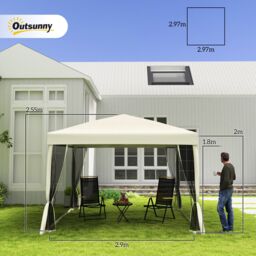 OUTSUNNY 2.97 x 2.97m Gazebo Canopy Pop Up Tent Mesh Screen Garden Shade Mesh in Tan - thumbnail 3