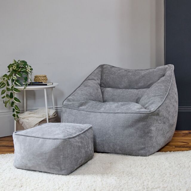 icon Natalia Chenille Adults Bean Bag Armchair & Pouffe, Large Beanbag & Footstool Grey - Size: XL - image 1
