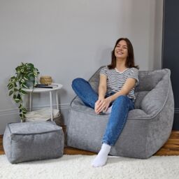 icon Natalia Chenille Adults Bean Bag Armchair & Pouffe, Large Beanbag & Footstool Grey - Size: XL - thumbnail 2