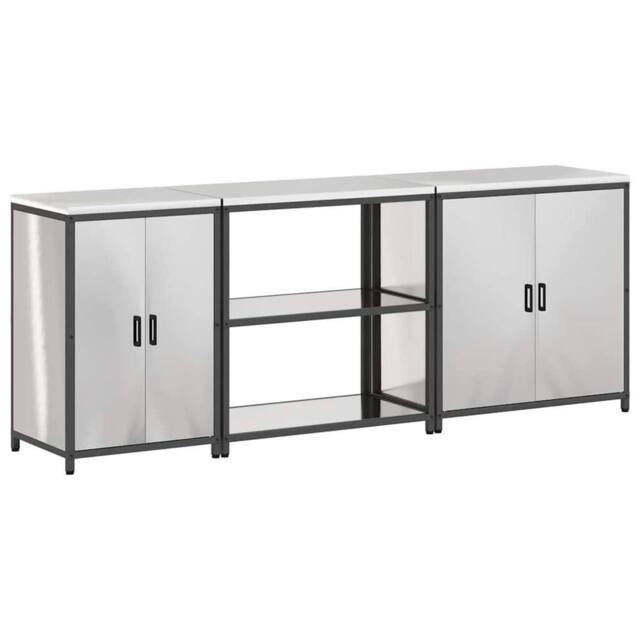 Berkfield Home with Shelf Other with Storage with Door 3 pcs Stainless steel in Silver - image 1