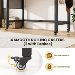 Gymax Rolling Office Desk With Lockable Wheels Detachable Bag & Headphone Hooks in Natural - thumbnail 4