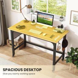 Gymax Rolling Office Desk With Lockable Wheels Detachable Bag & Headphone Hooks in Natural - thumbnail 3