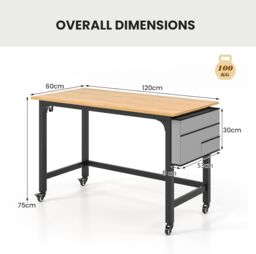 Gymax Rolling Office Desk With Lockable Wheels Detachable Bag & Headphone Hooks in Natural - thumbnail 2