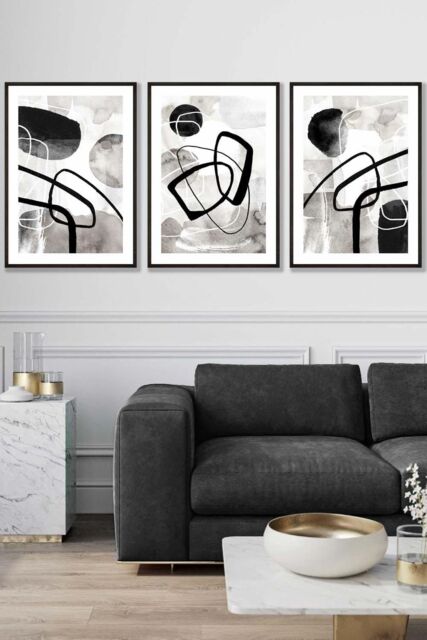 ARTZE Abstract Black Grey Watercolour Shapes Framed Wall Art - Large - Size: W53 cm x H73 cm x D20mm - image 1