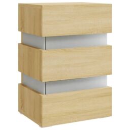 Berkfield Home LED Bedside Cabinet Sonoma Oak 45x35x67 cm Engineered Wood in Brown - Size: 45 x 35 x 67 cm - thumbnail 5