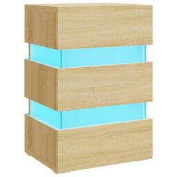 Berkfield Home LED Bedside Cabinet Sonoma Oak 45x35x67 cm Engineered Wood in Brown - Size: 45 x 35 x 67 cm - thumbnail 2