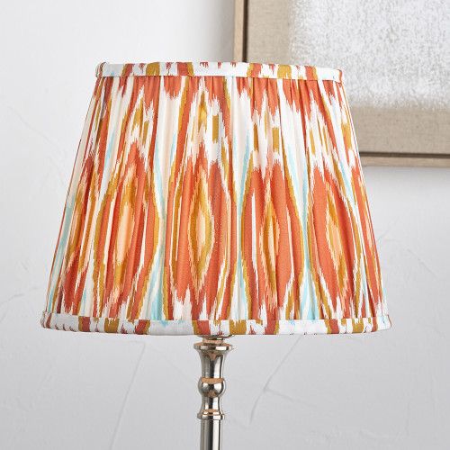 Ruma Orange Ikat Patterned Mushroom Pleat Tapered Lampshade in Red - Size: 18 inches - image 1