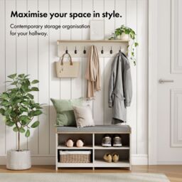 VonHaus Hallway 7 Double Coat Hooks Wall Mounted with Shelf in Cream - Size: 1 Pack - thumbnail 3