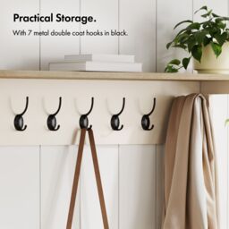 VonHaus Hallway 7 Double Coat Hooks Wall Mounted with Shelf in Cream - Size: 1 Pack - thumbnail 5