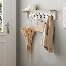 VonHaus Hallway 7 Double Coat Hooks Wall Mounted with Shelf in Cream - Size: 1 Pack - thumbnail 4