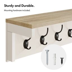 VonHaus Hallway 7 Double Coat Hooks Wall Mounted with Shelf in Cream - Size: 1 Pack - thumbnail 7