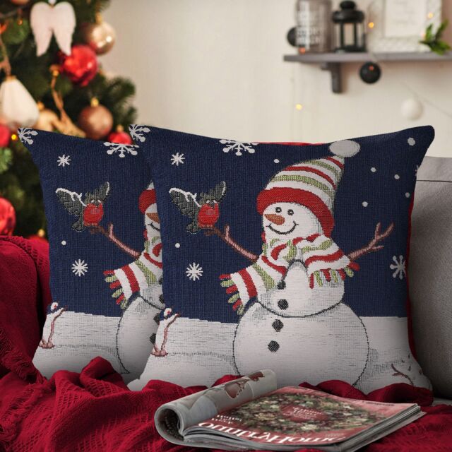 Velosso Snowman Snowflakes Filled Christmas Cushion - Size: 43 cm x 43 cm - image 1