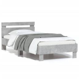 Berkfield Home Bed Frame without Mattress with Headboard Concrete Grey 75x190 cm Small Single - thumbnail 2