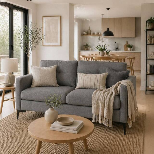 Wyld Haus Malala Grey 2 Seater Loveseat Sofa Linen Look Upholstery Steel Legs - image 1