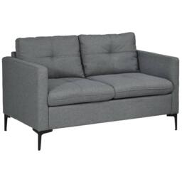 Wyld Haus Malala Grey 2 Seater Loveseat Sofa Linen Look Upholstery Steel Legs - thumbnail 2