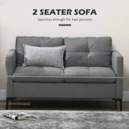 Wyld Haus Malala Grey 2 Seater Loveseat Sofa Linen Look Upholstery Steel Legs - thumbnail 4