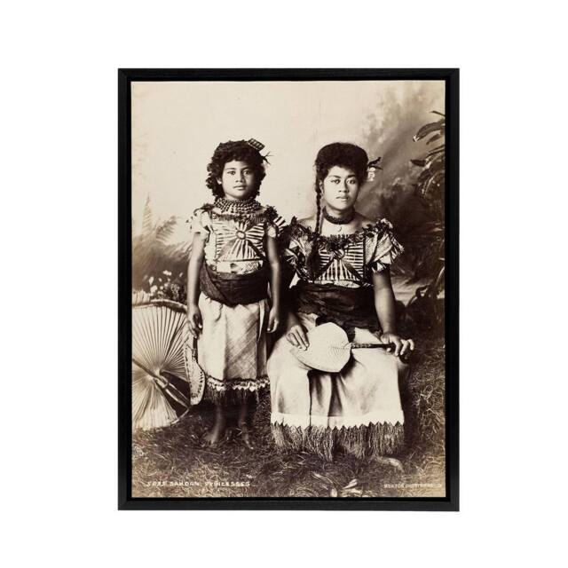 "Artery8 Burton Brothers Photograph of Samoan Princesses Framed Canvas Art in Brown - Size: W12"" x H16""" - image 1
