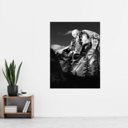 Artery8 Wall Art Print Moonrise Behind Half Dome High Contrast Black White Photograph Yosemite National Park Full Moon & Mountain Forest Landscape - thumbnail 2