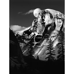Artery8 Wall Art Print Moonrise Behind Half Dome High Contrast Black White Photograph Yosemite National Park Full Moon & Mountain Forest Landscape - thumbnail 1