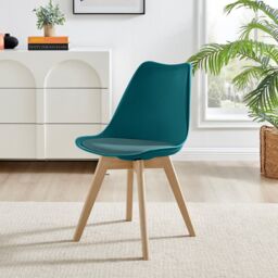 FurnitureboxUK Set of 2 Stockholm Natural Birch Wood Scandi Minimalist Dining Chairs with Faux Leather Cushion in Teal - thumbnail 2