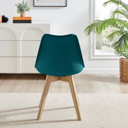 FurnitureboxUK Set of 2 Stockholm Natural Birch Wood Scandi Minimalist Dining Chairs with Faux Leather Cushion in Teal - thumbnail 5