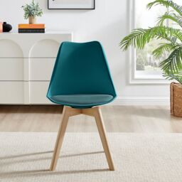 FurnitureboxUK Set of 2 Stockholm Natural Birch Wood Scandi Minimalist Dining Chairs with Faux Leather Cushion in Teal - thumbnail 3