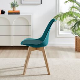 FurnitureboxUK Set of 2 Stockholm Natural Birch Wood Scandi Minimalist Dining Chairs with Faux Leather Cushion in Teal - thumbnail 4